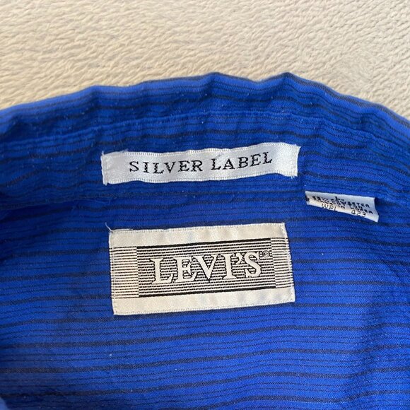 Vintage Levis Men Shirt Large Silver Label Long Sleeve Button Up Pinstriped Blue - Picture 3 of 11